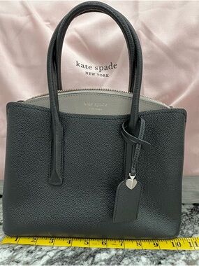 kate spade Black Pebbled Leather Satchel with Light Gray Trim